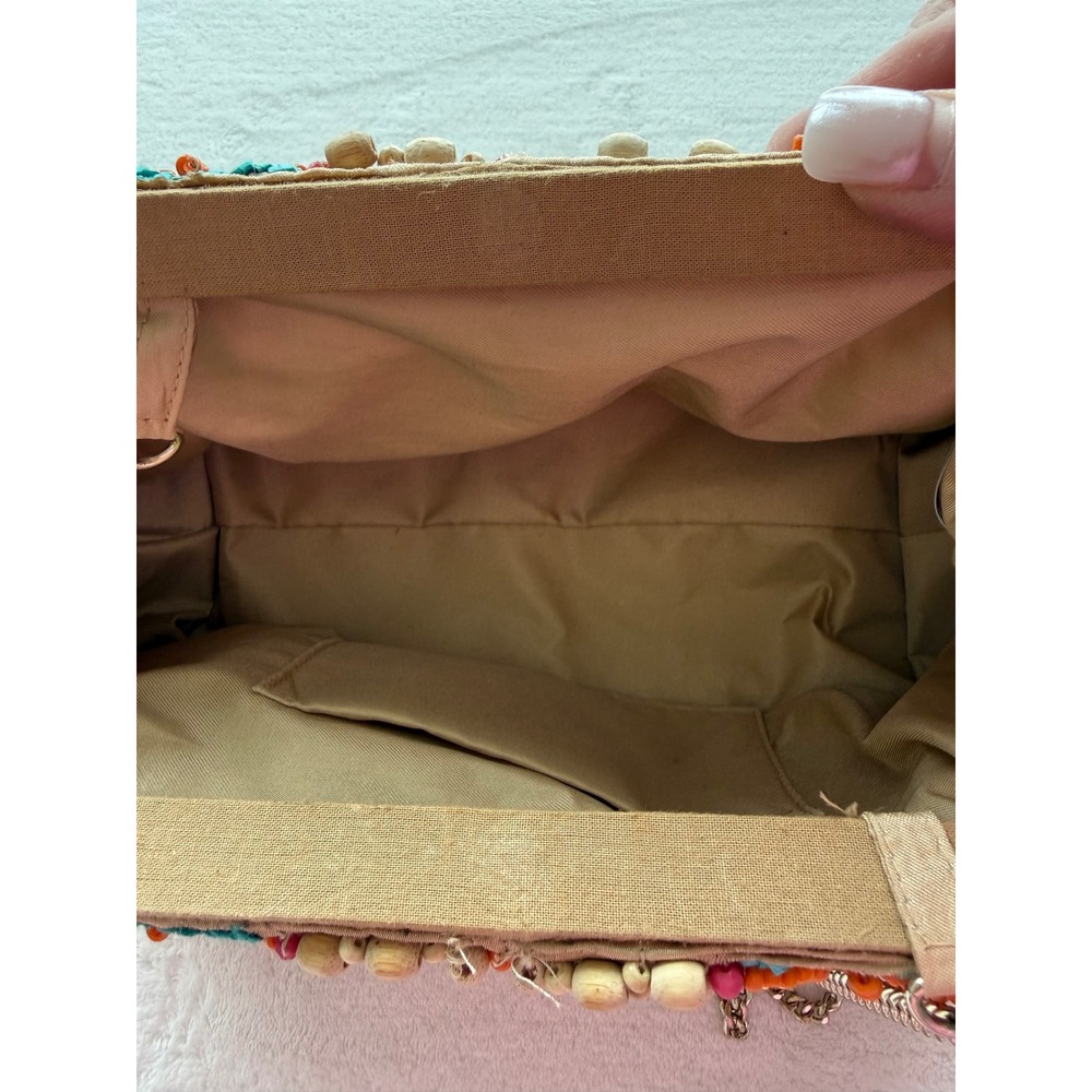 Viral Made in India Handcrafted Artisan Beaded Clutch/Purse Gold Tone Chain - Picture 6 of 16